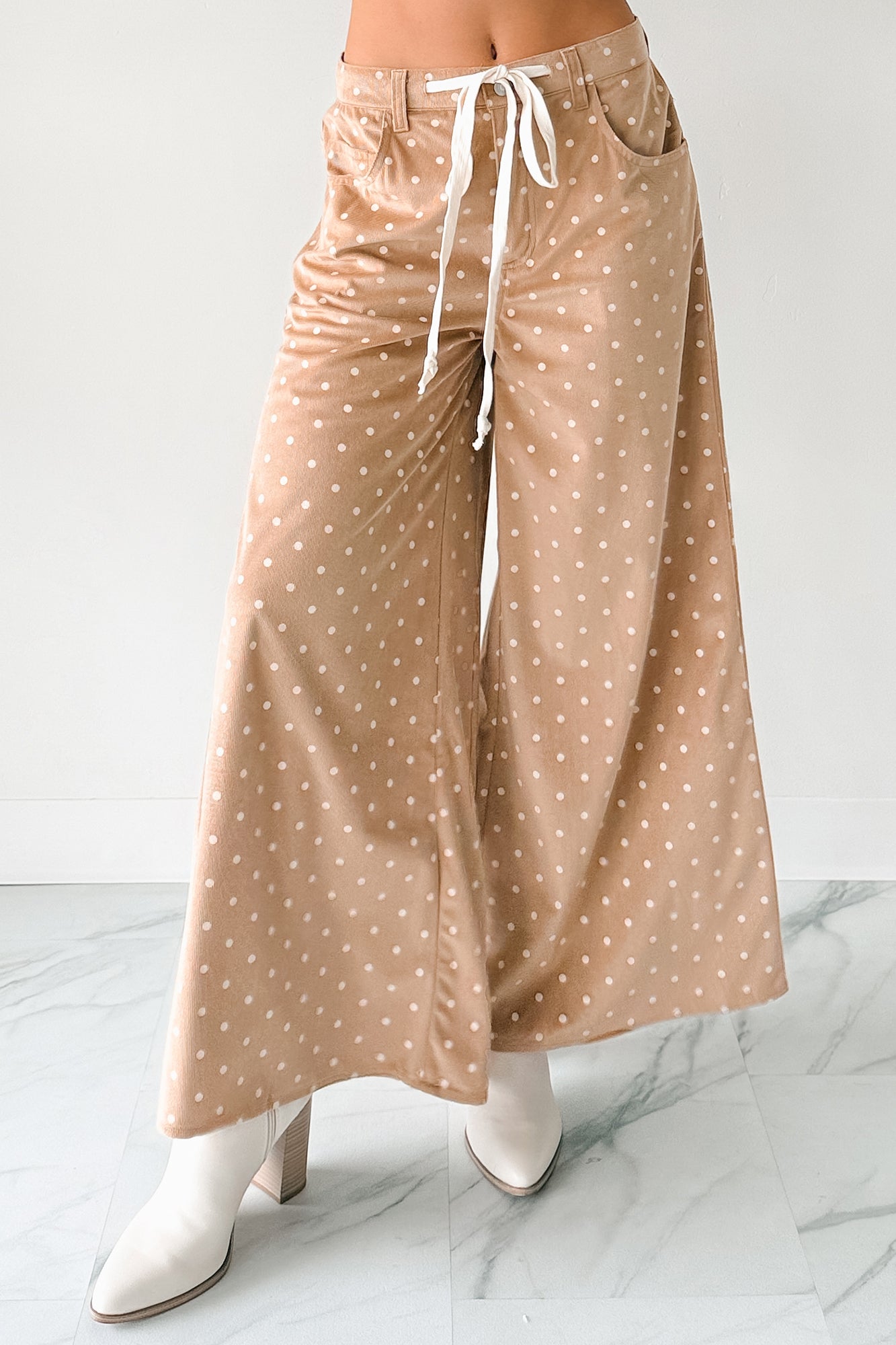 Virgina Drawstring Polka-Dot NoaBoa Pants (Mocha) · NanaMacs