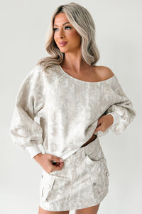 Chic Command Off The Shoulder Sweatshirt (Camo) - NanaMacs