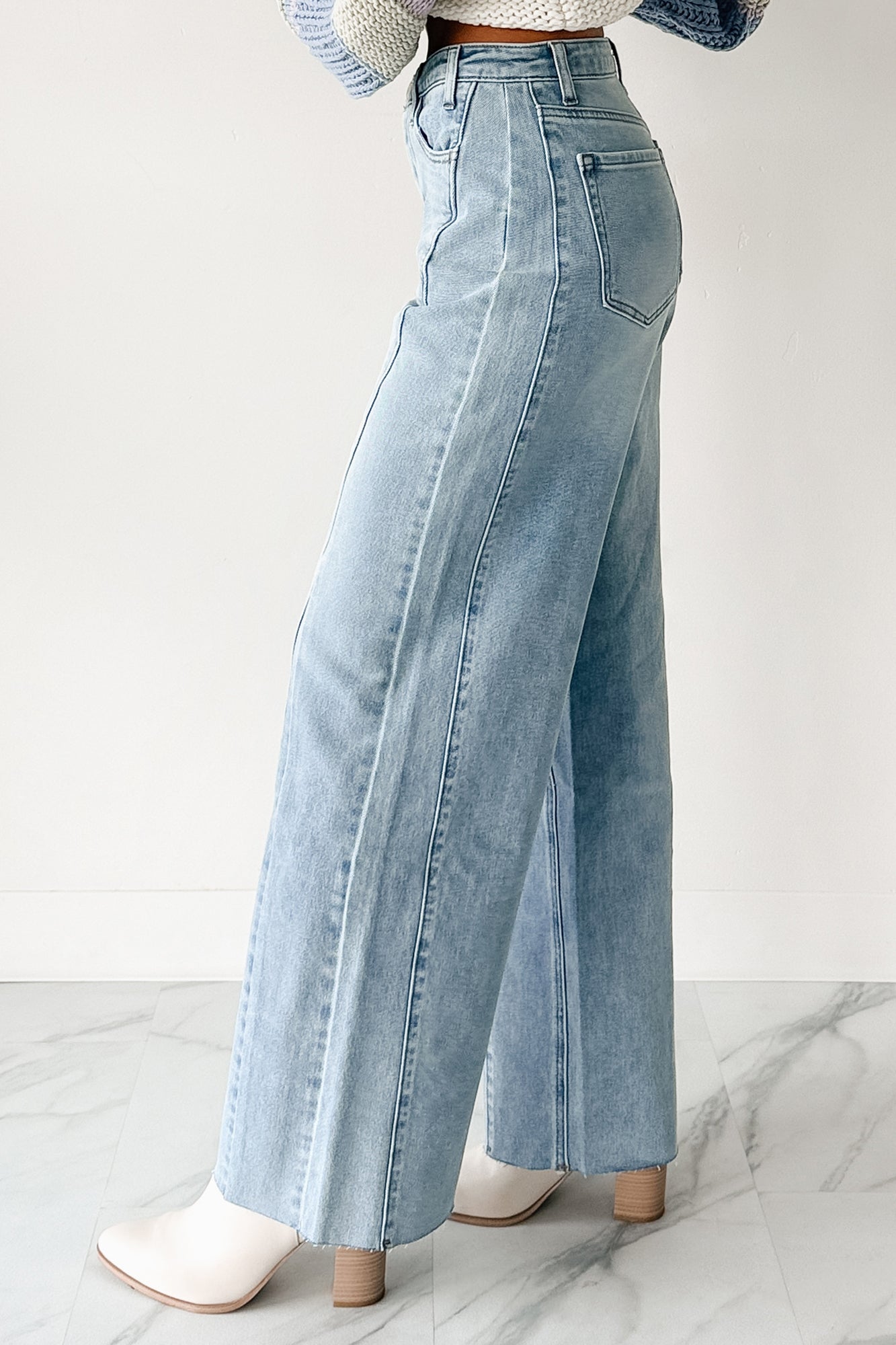 Glenn High Rise Wide Leg Jemina Denim Jeans (Light) - NanaMacs