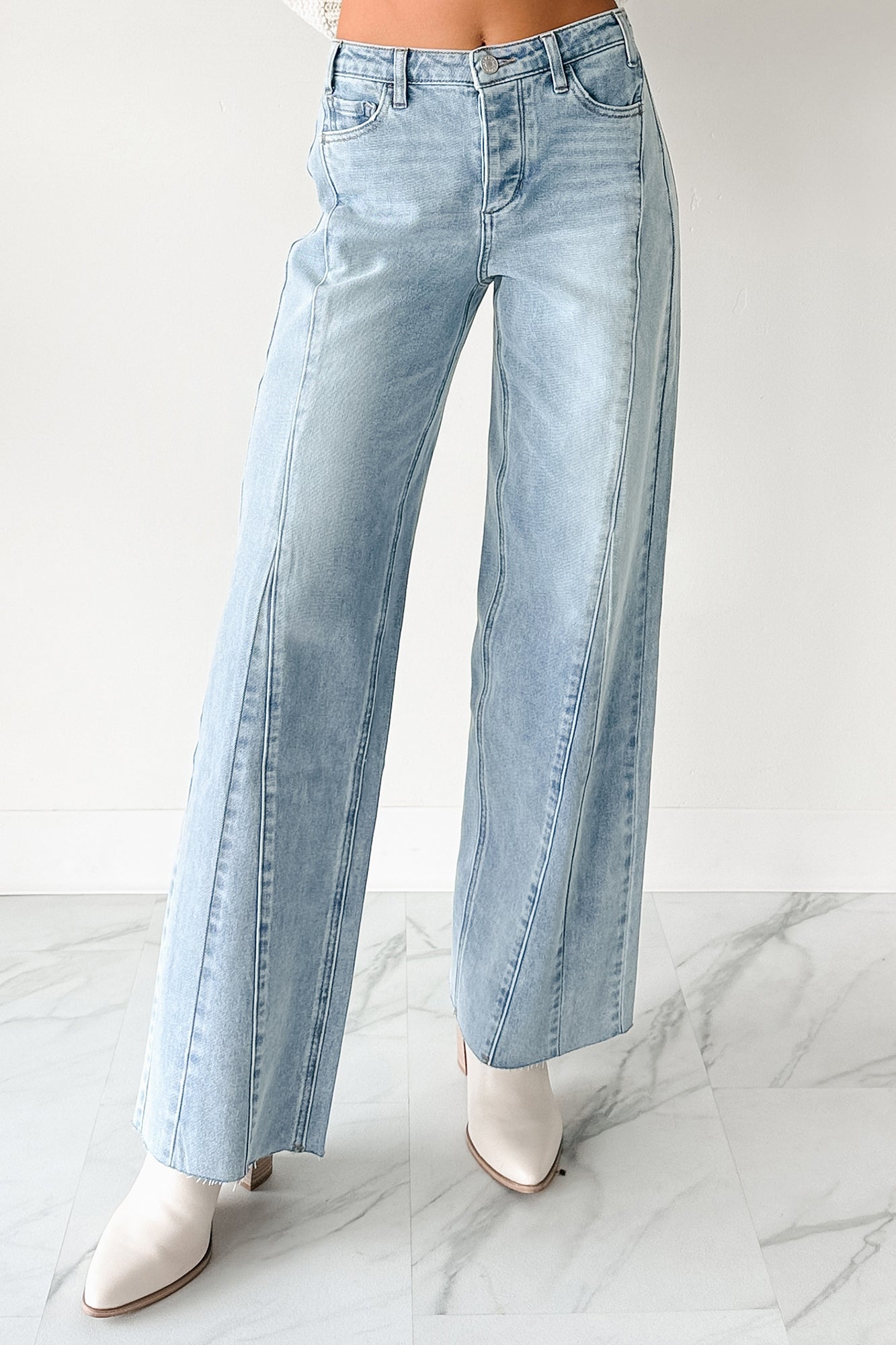 Glenn High Rise Wide Leg Jemina Denim Jeans (Light) - NanaMacs