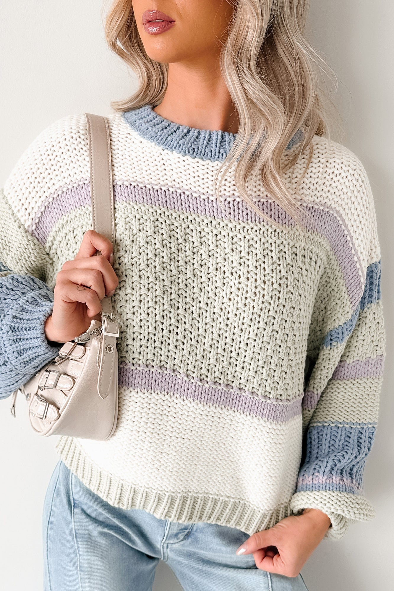 Wild Meadows Colorblock Knit Sweater (Sage/Denim) - NanaMacs
