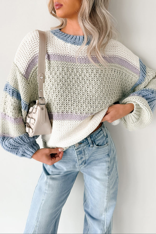 Wild Meadows Colorblock Knit Sweater (Sage/Denim) - NanaMacs