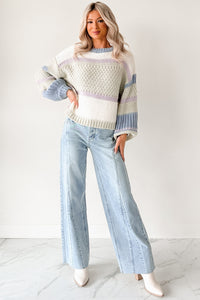Wild Meadows Colorblock Knit Sweater (Sage/Denim) - NanaMacs
