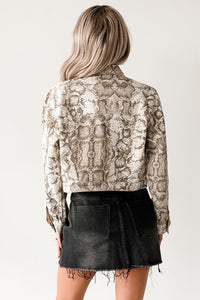 Prime Times Denim Snake Print Jacket (Taupe) - NanaMacs