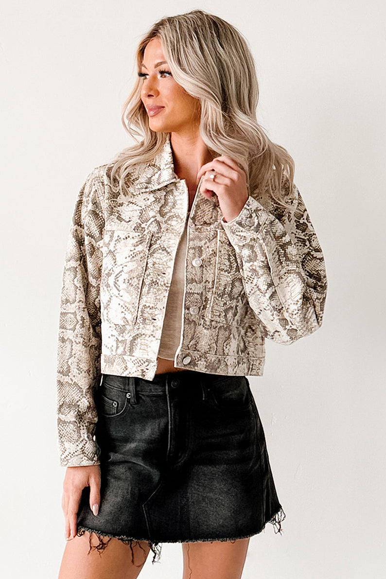 Prime Times Denim Snake Print Jacket (Taupe) - NanaMacs