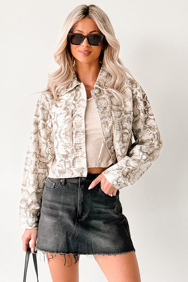 Prime Times Denim Snake Print Jacket (Taupe) - NanaMacs