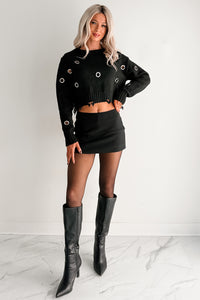 Winter Slow Distressed Grommet Sweater (Black) - NanaMacs