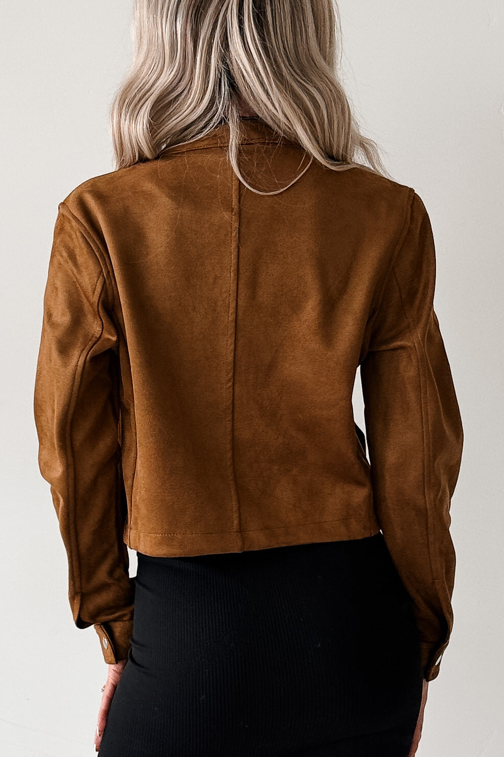 Plain & True Faux Suede Zip-Up Jacket (Camel) - NanaMacs