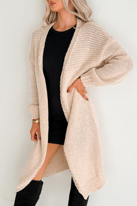 Lazy Layers Cable Knit Long Fit Cardigan (Taupe) - NanaMacs