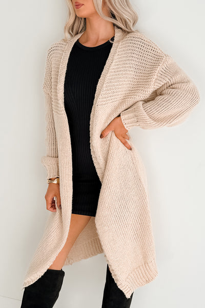 Lazy Layers Cable Knit Long Fit Cardigan (Taupe) - NanaMacs