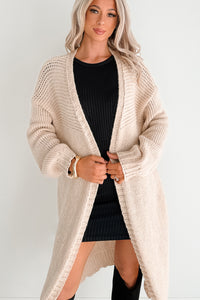 Lazy Layers Cable Knit Long Fit Cardigan (Taupe) - NanaMacs