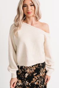 Into Your Arms One-Shoulder Knit Sweater (Cream) - NanaMacs