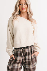 Into Your Arms One-Shoulder Knit Sweater (Cream) - NanaMacs
