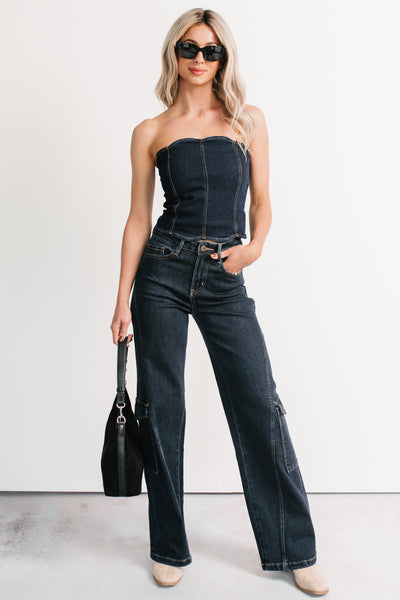 Fearless Mood Scalloped Denim Crop Top (Denim) - NanaMacs