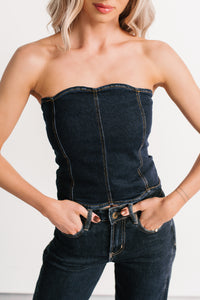 Fearless Mood Scalloped Denim Crop Top (Denim) - NanaMacs