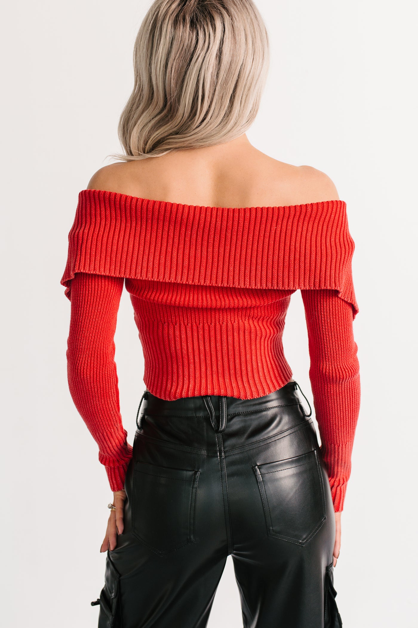 Sweet Spell Off The Shoulder Zip-Up Sweater (Red) - NanaMacs