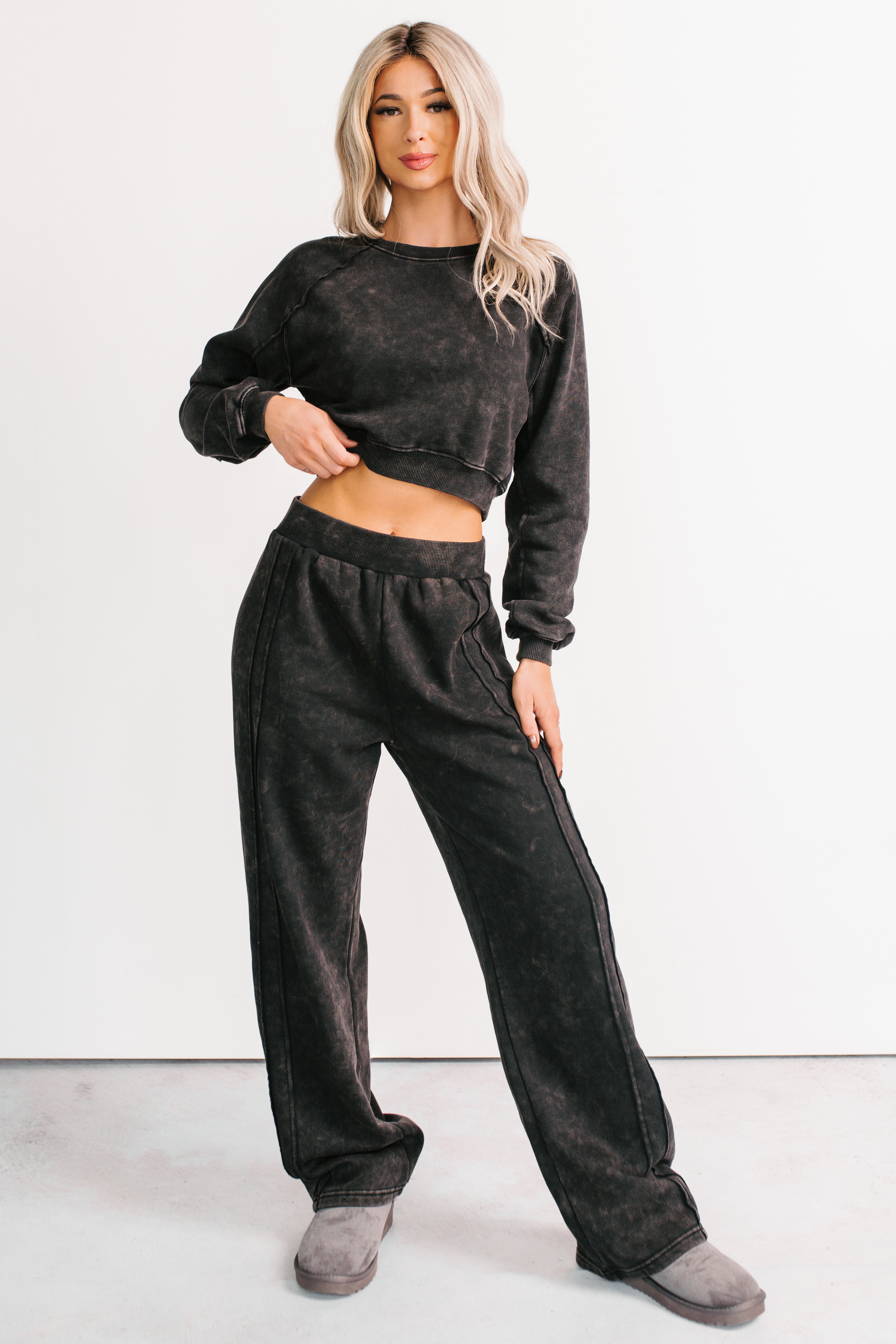 Moments Of Coziness Mineral Wash Lounge Set (Black) - NanaMacs