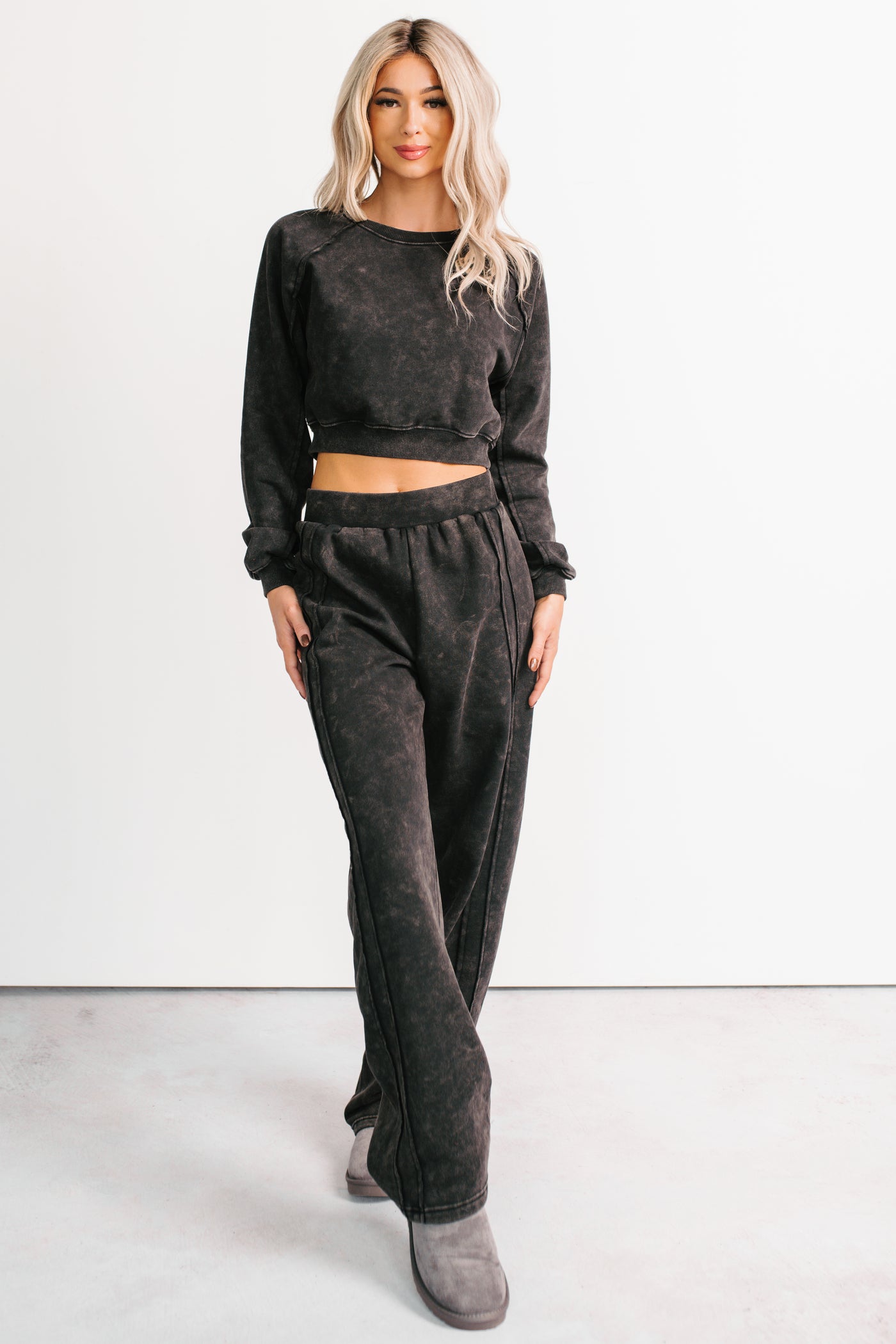 Moments Of Coziness Mineral Wash Lounge Set (Black) - NanaMacs