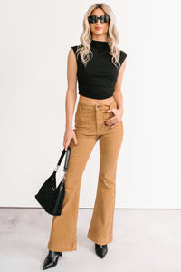 Kasen Corduroy Flare Sneak Peak Jeans (Camel) - NanaMacs