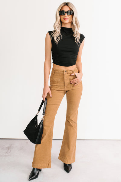 Kasen Corduroy Flare Sneak Peak Jeans (Camel) - NanaMacs