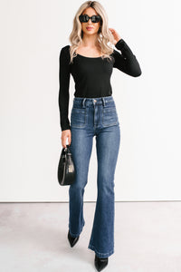 Natural Glow Scoop Neck Ribbed Top (Black) - NanaMacs