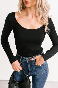 Natural Glow Scoop Neck Ribbed Top (Black) - NanaMacs