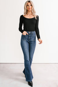 Natural Glow Scoop Neck Ribbed Top (Black) - NanaMacs