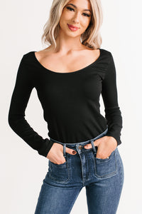 Natural Glow Scoop Neck Ribbed Top (Black) - NanaMacs