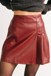 It Girl Status Faux Leather Mini Skirt (Burgundy) - NanaMacs