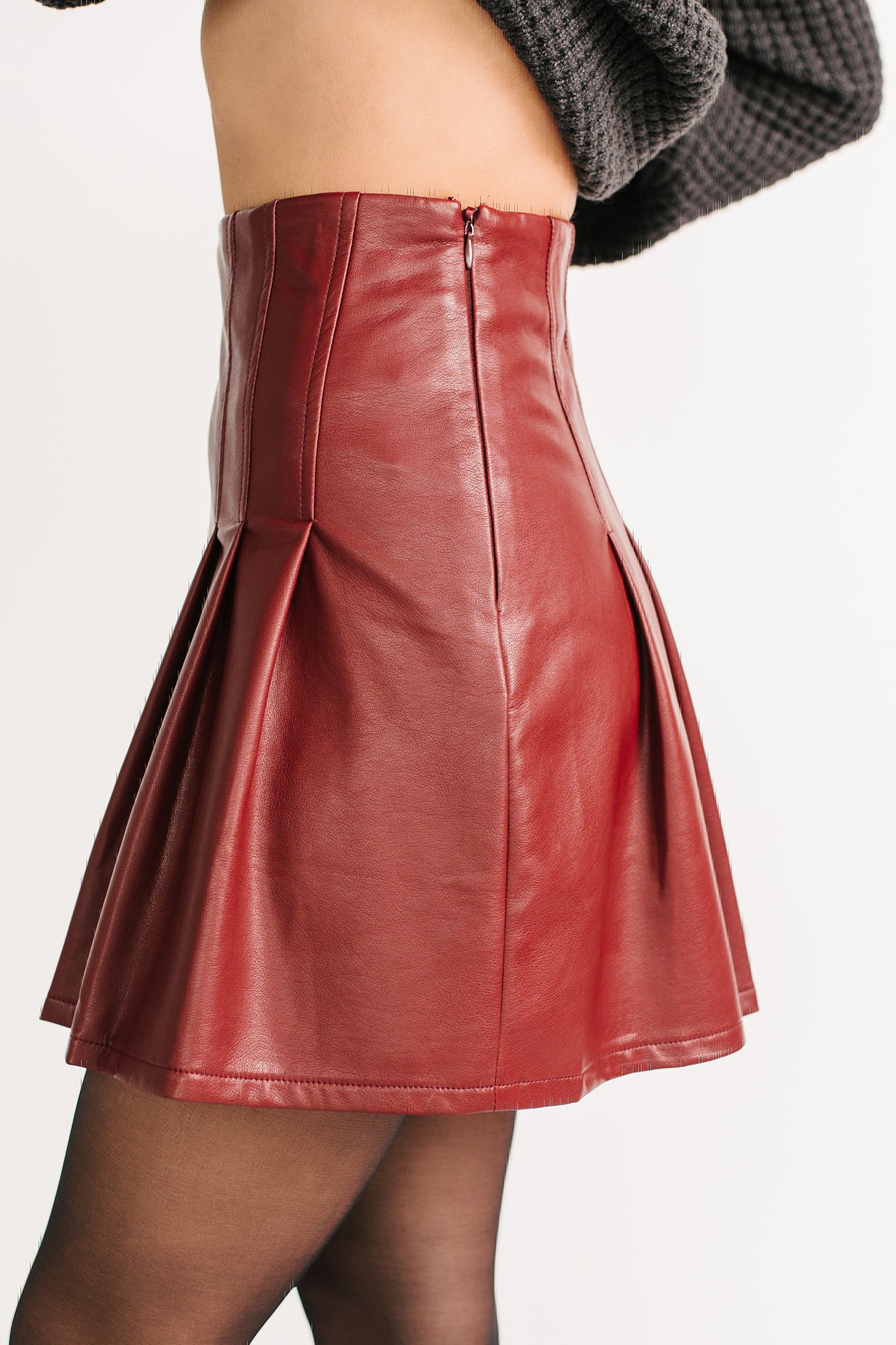 It Girl Status Faux Leather Mini Skirt (Burgundy) - NanaMacs