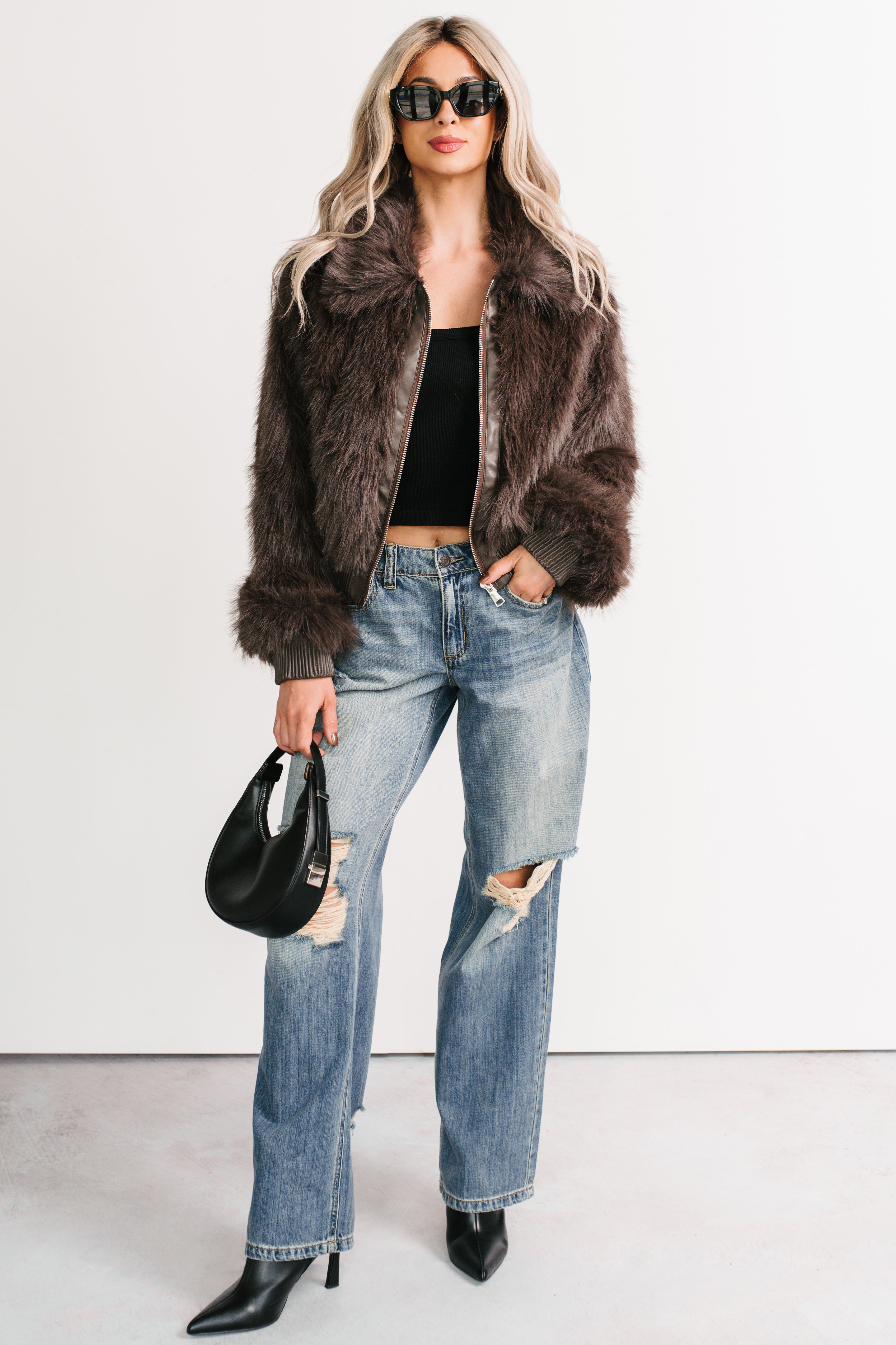 No Comparisons Faux Fur Plush Zip-Up Jacket (Brown) · NanaMacs