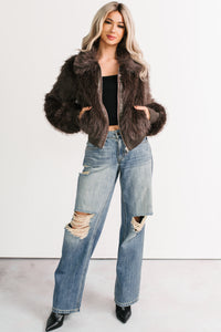 No Comparisons Faux Fur Plush Zip-Up Jacket (Brown) - NanaMacs