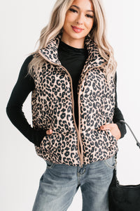 Girl Trouble Leopard Print Puffer Vest (Animal) - NanaMacs