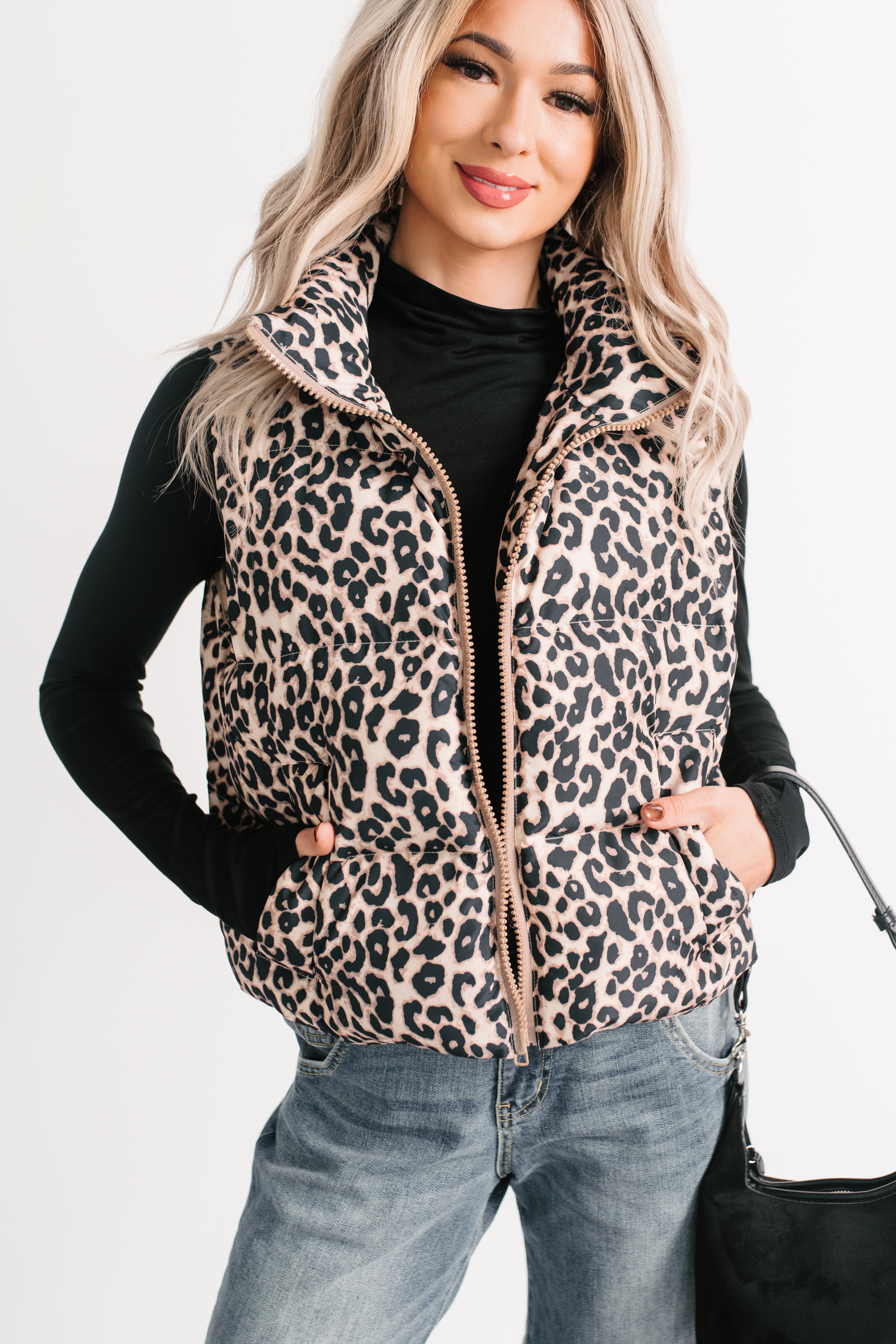 Girl Trouble Leopard Print Puffer Vest (Animal) - NanaMacs