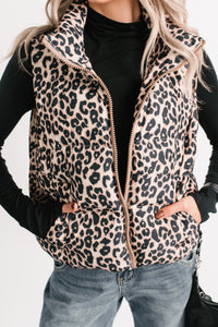 Girl Trouble Leopard Print Puffer Vest (Animal) - NanaMacs