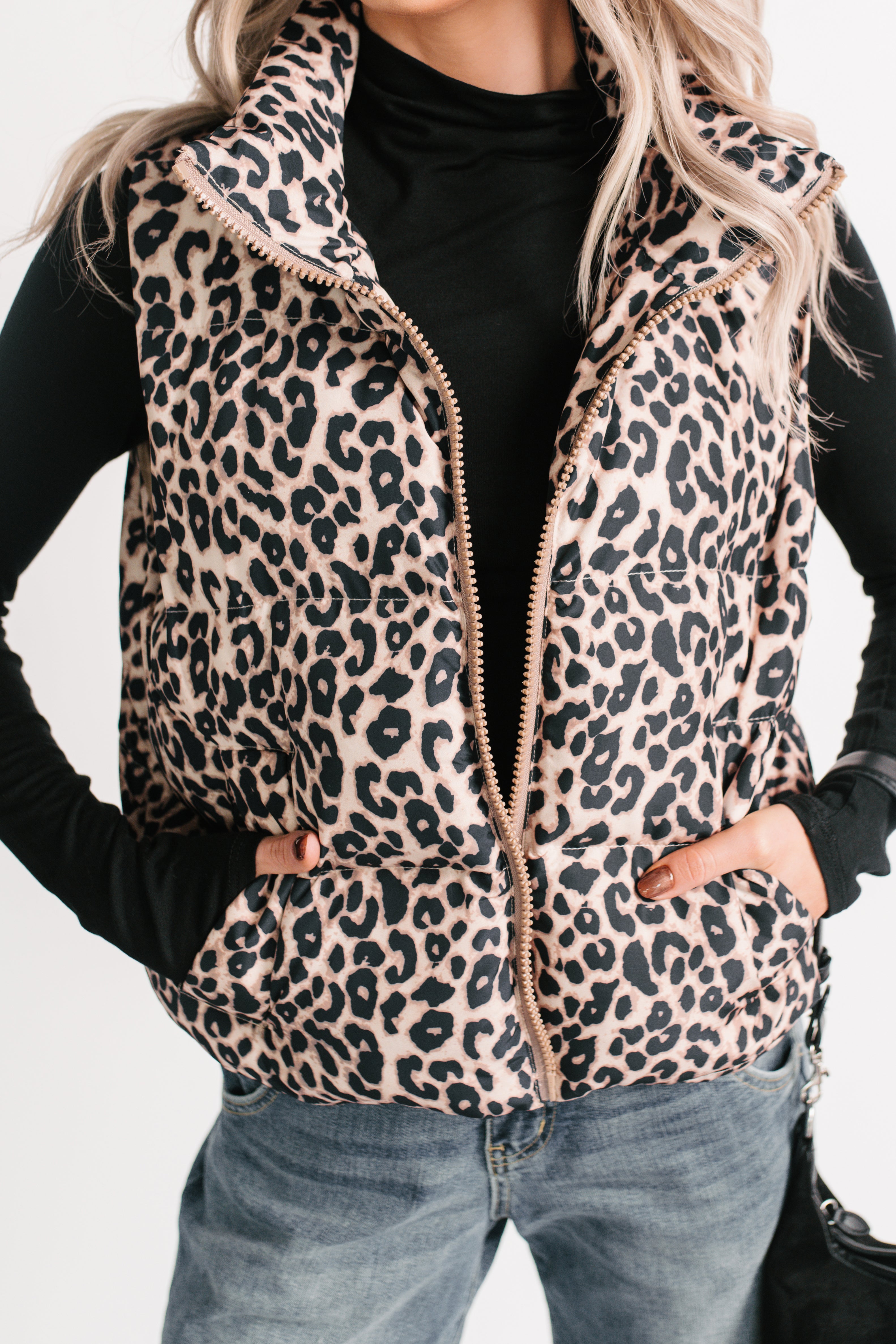 Girl Trouble Leopard Print Puffer Vest (Animal) - NanaMacs