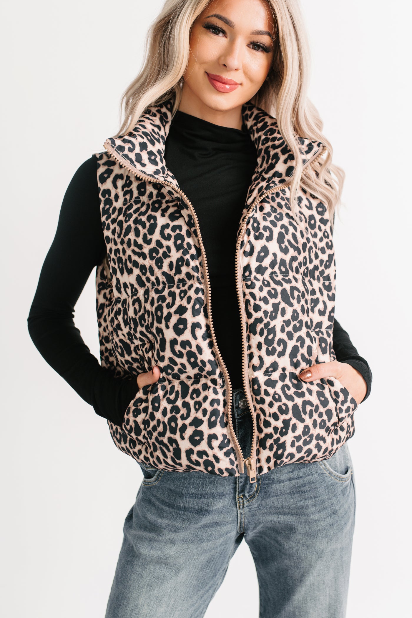 Girl Trouble Leopard Print Puffer Vest (Animal) - NanaMacs