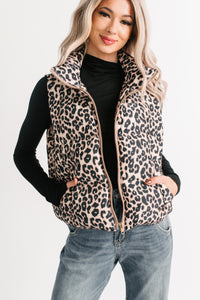 Girl Trouble Leopard Print Puffer Vest (Animal) - NanaMacs
