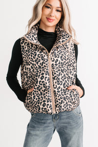 Girl Trouble Leopard Print Puffer Vest (Animal) - NanaMacs