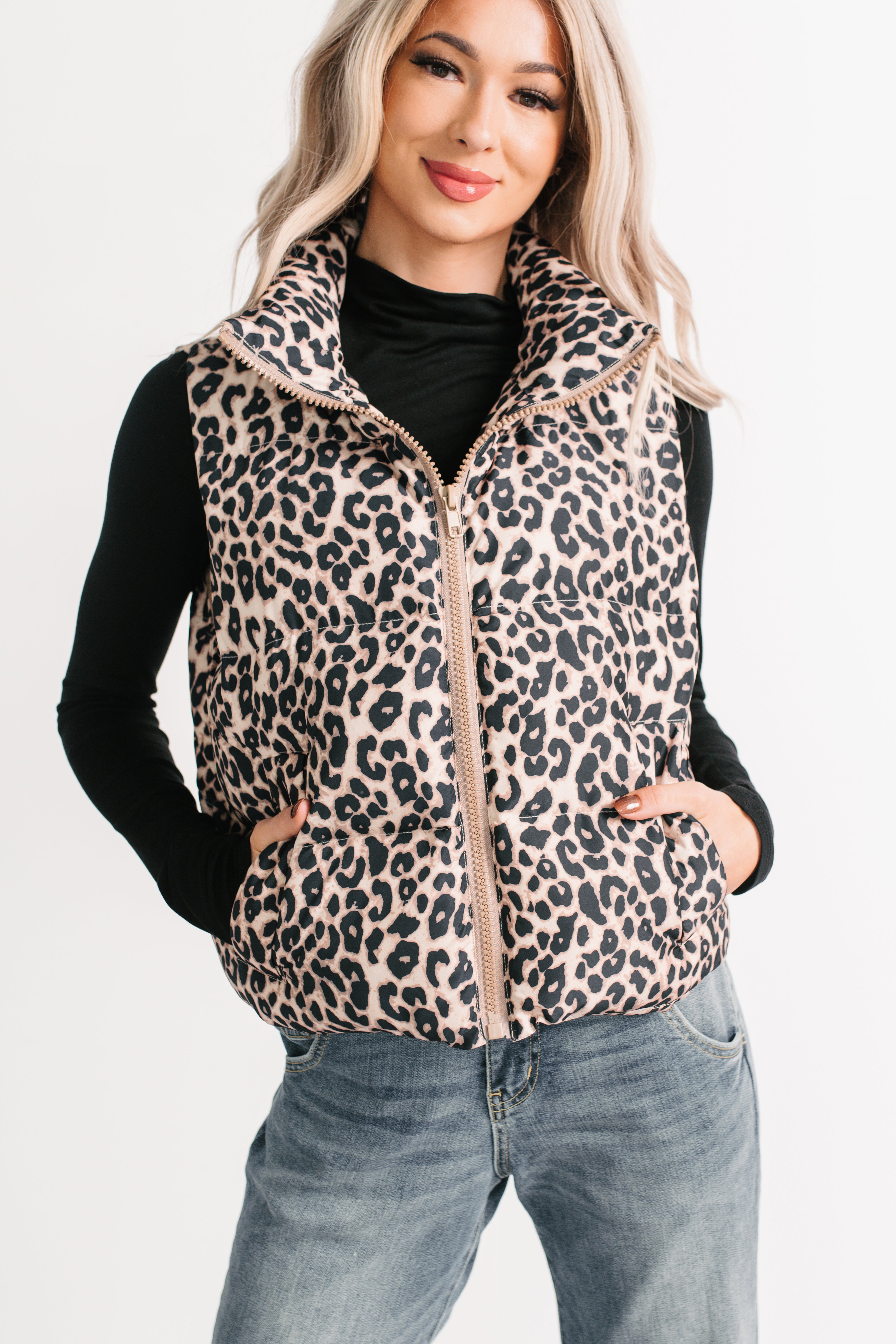 Girl Trouble Leopard Print Puffer Vest (Animal) - NanaMacs