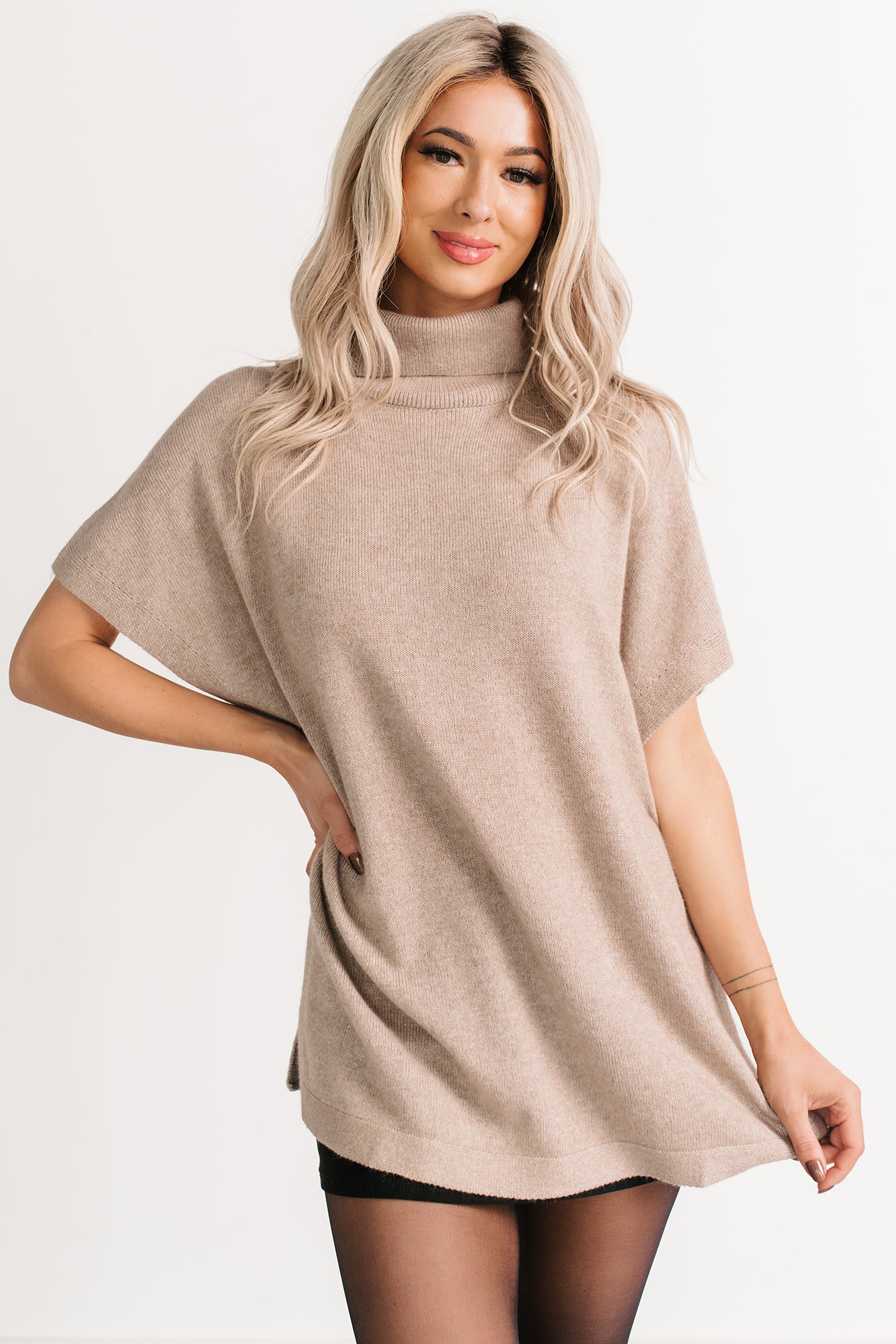 Soft Agenda Turtle Neck Oversized Top (Cappuccino) - NanaMacs