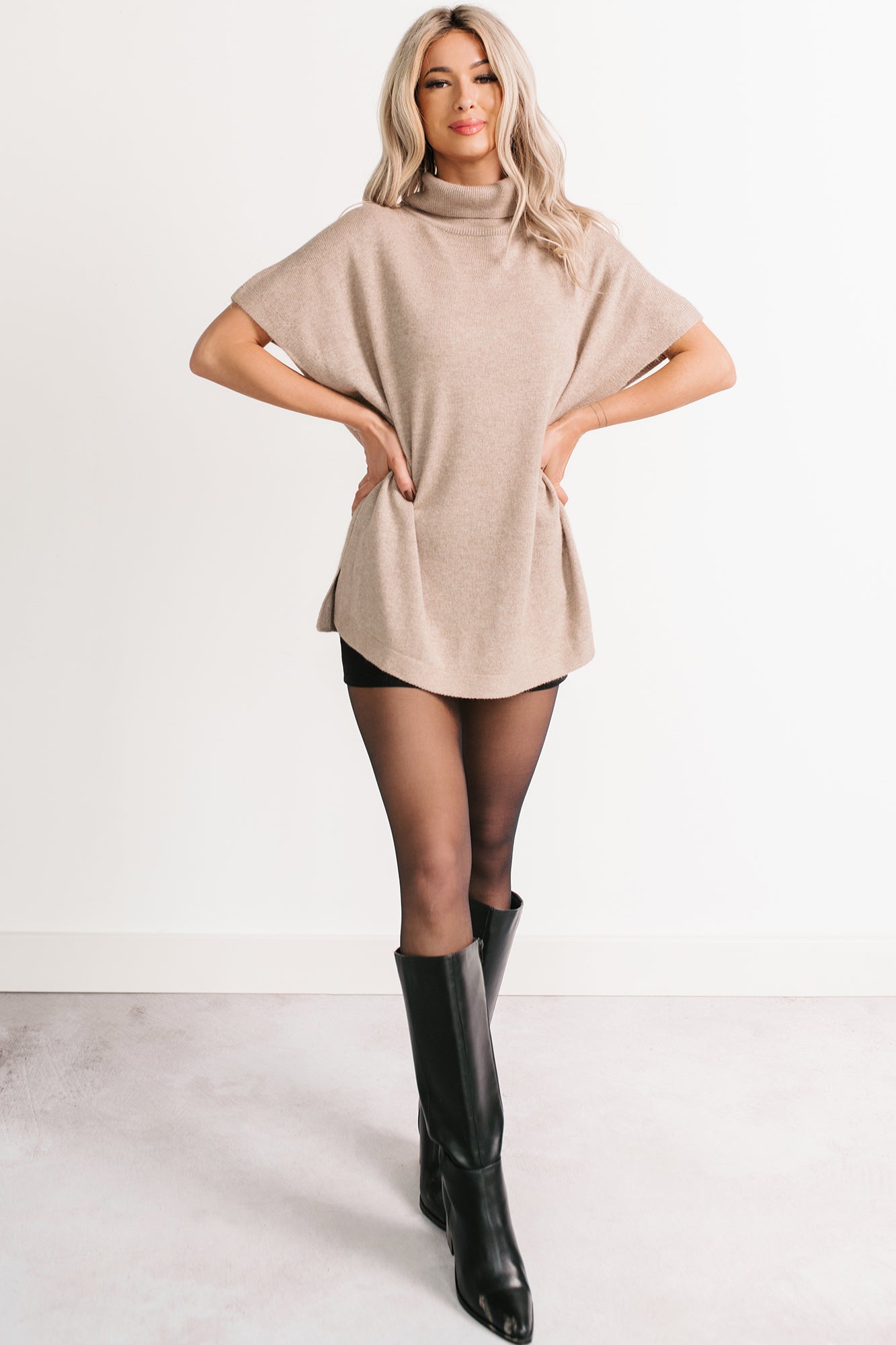 Soft Agenda Turtle Neck Oversized Top (Cappuccino) - NanaMacs