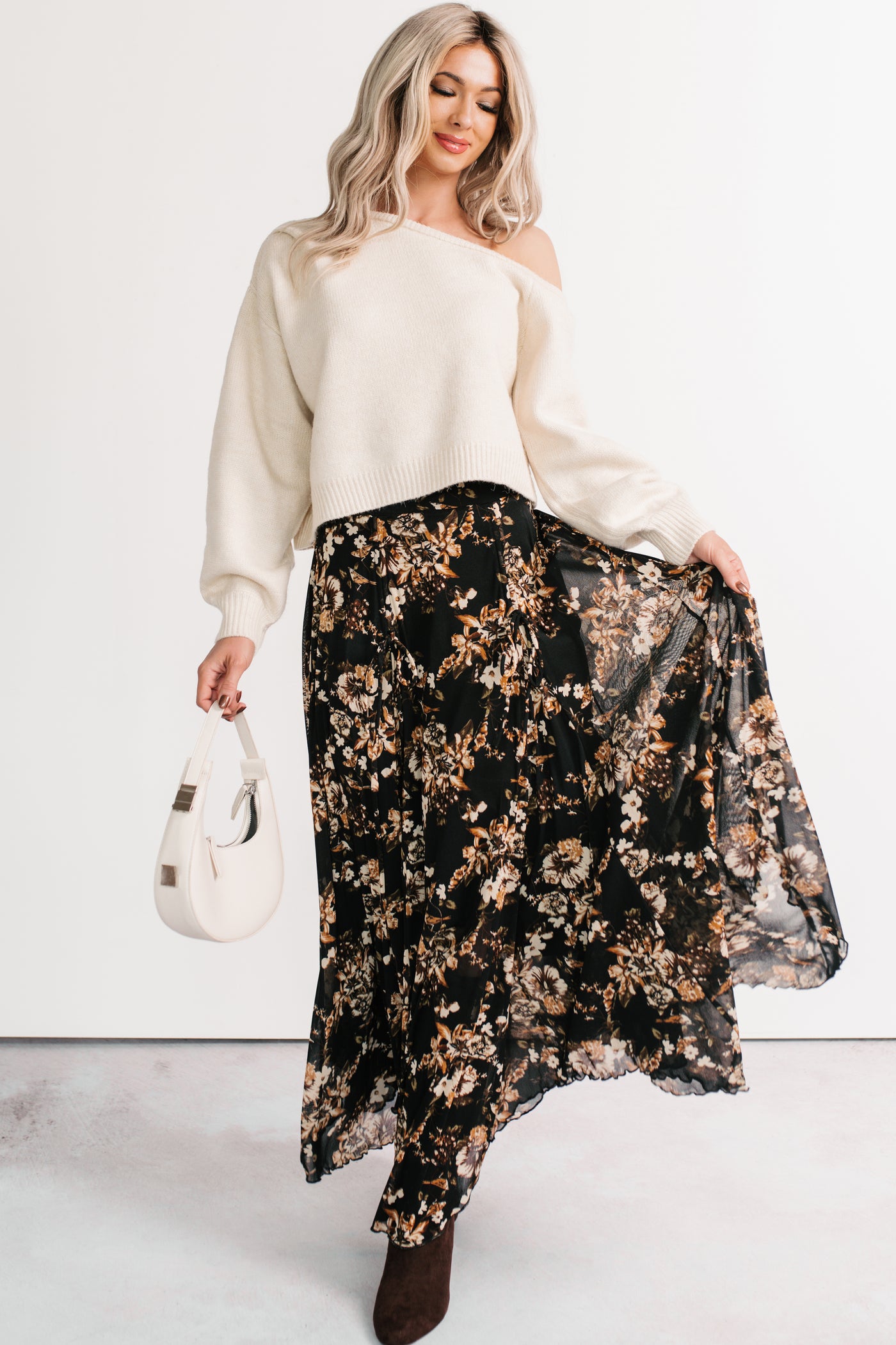 Sunday Garden Mesh Floral Maxi Skirt (Black) - NanaMacs