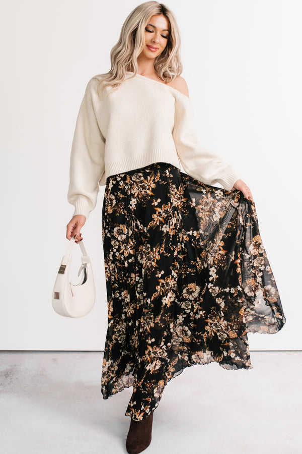 Sunday Garden Mesh Floral Maxi Skirt (Black)