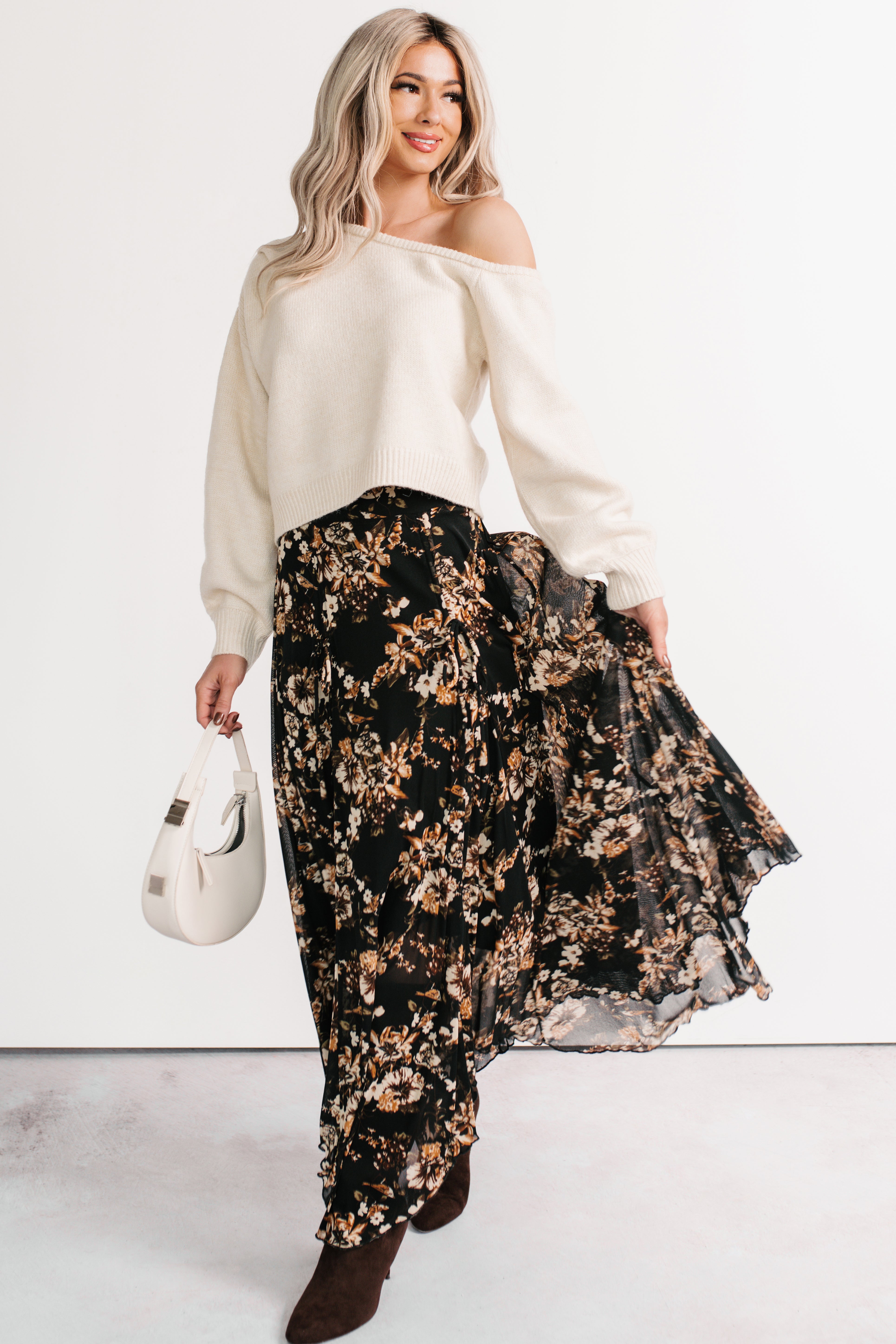 Sunday Garden Mesh Floral Maxi Skirt (Black) - NanaMacs