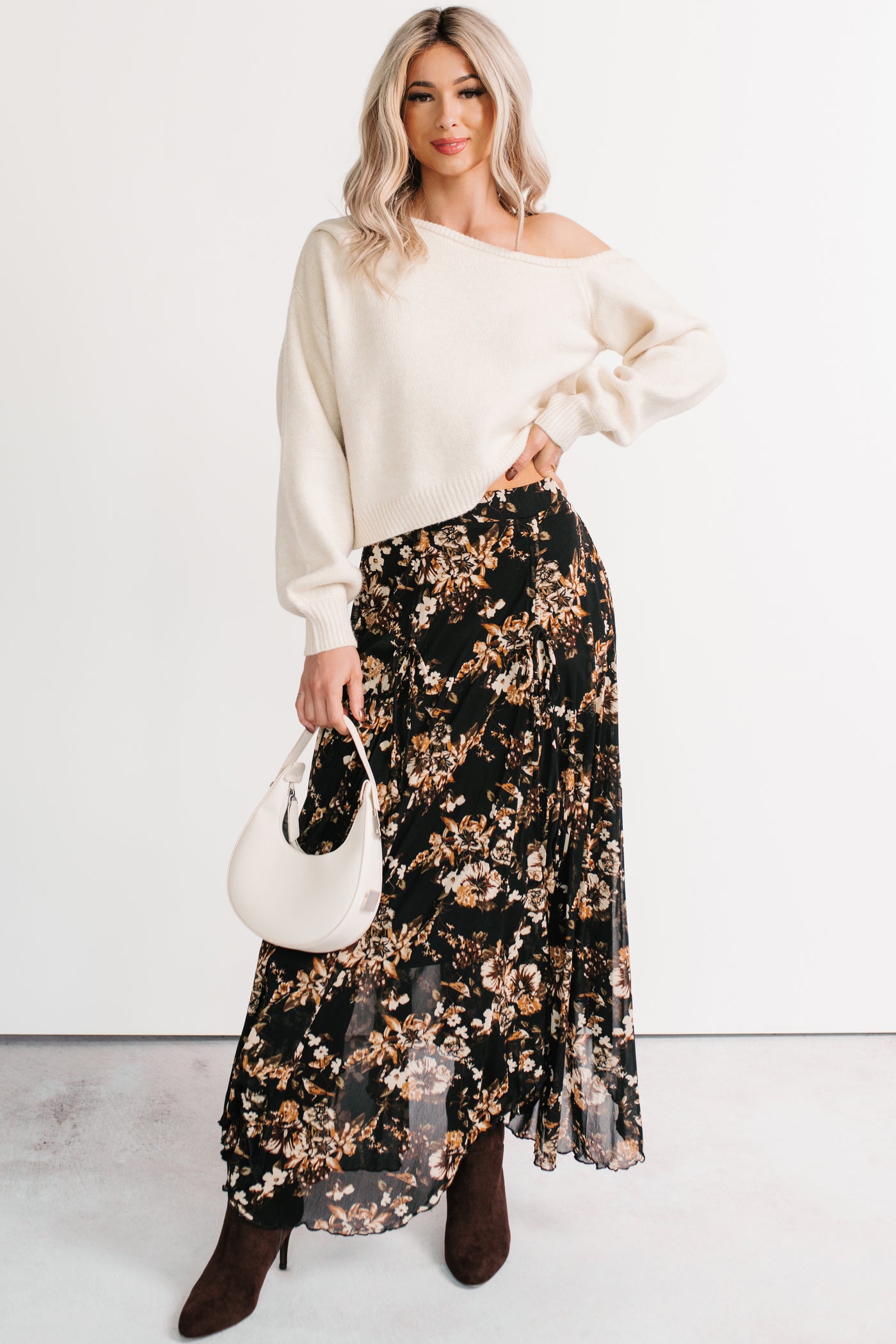Sunday Garden Mesh Floral Maxi Skirt (Black) - NanaMacs