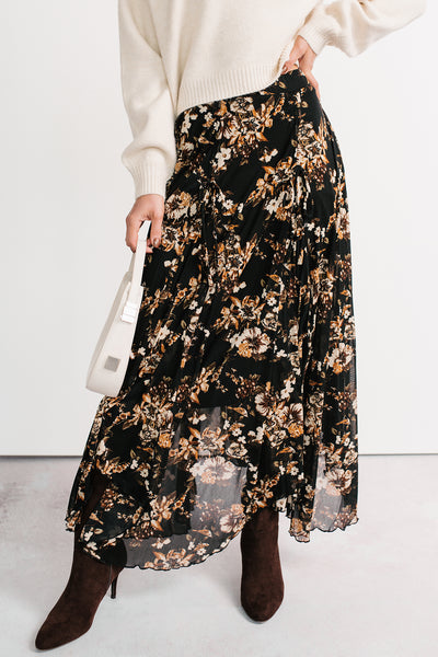 Sunday Garden Mesh Floral Maxi Skirt (Black)