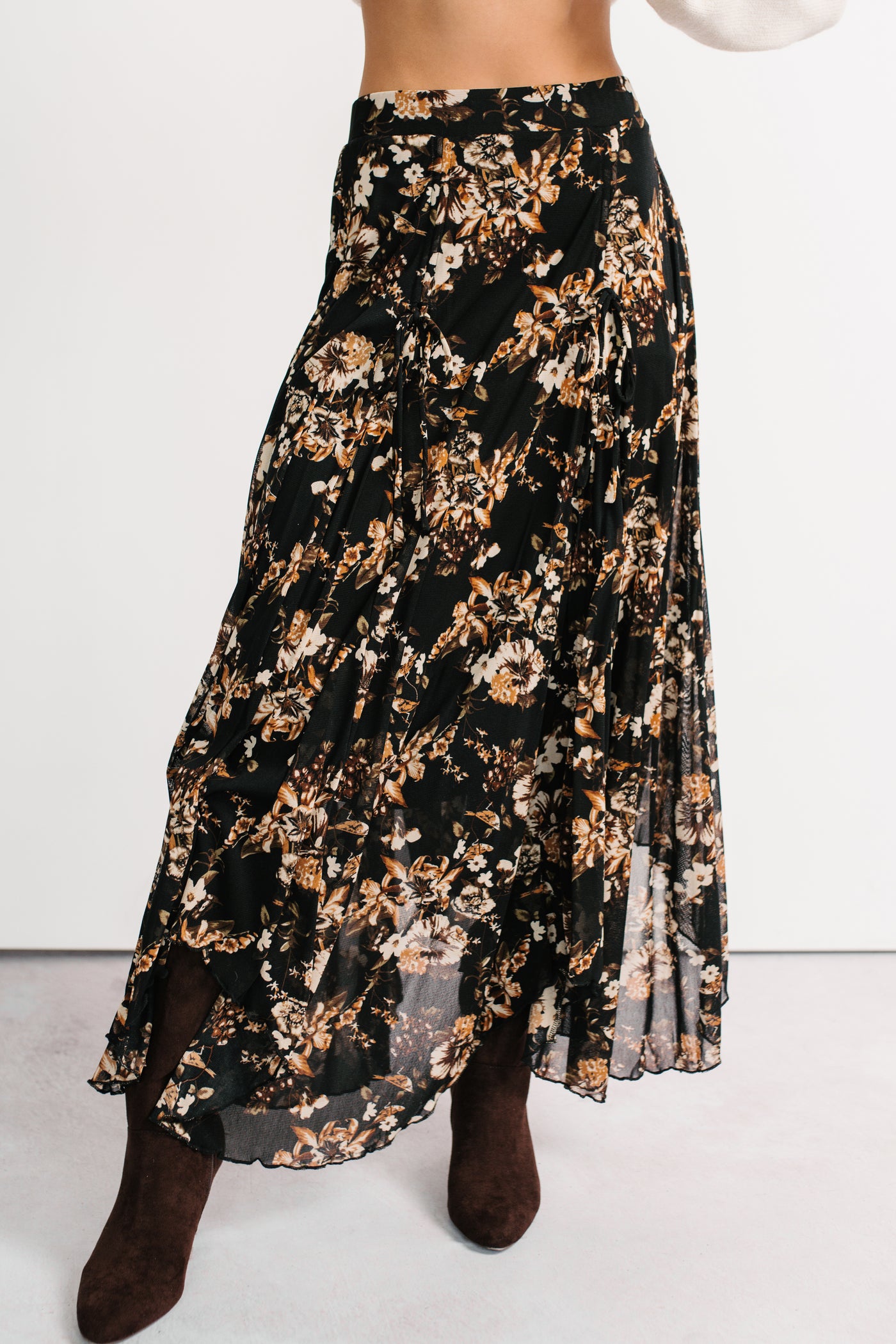 Sunday Garden Mesh Floral Maxi Skirt (Black) - NanaMacs