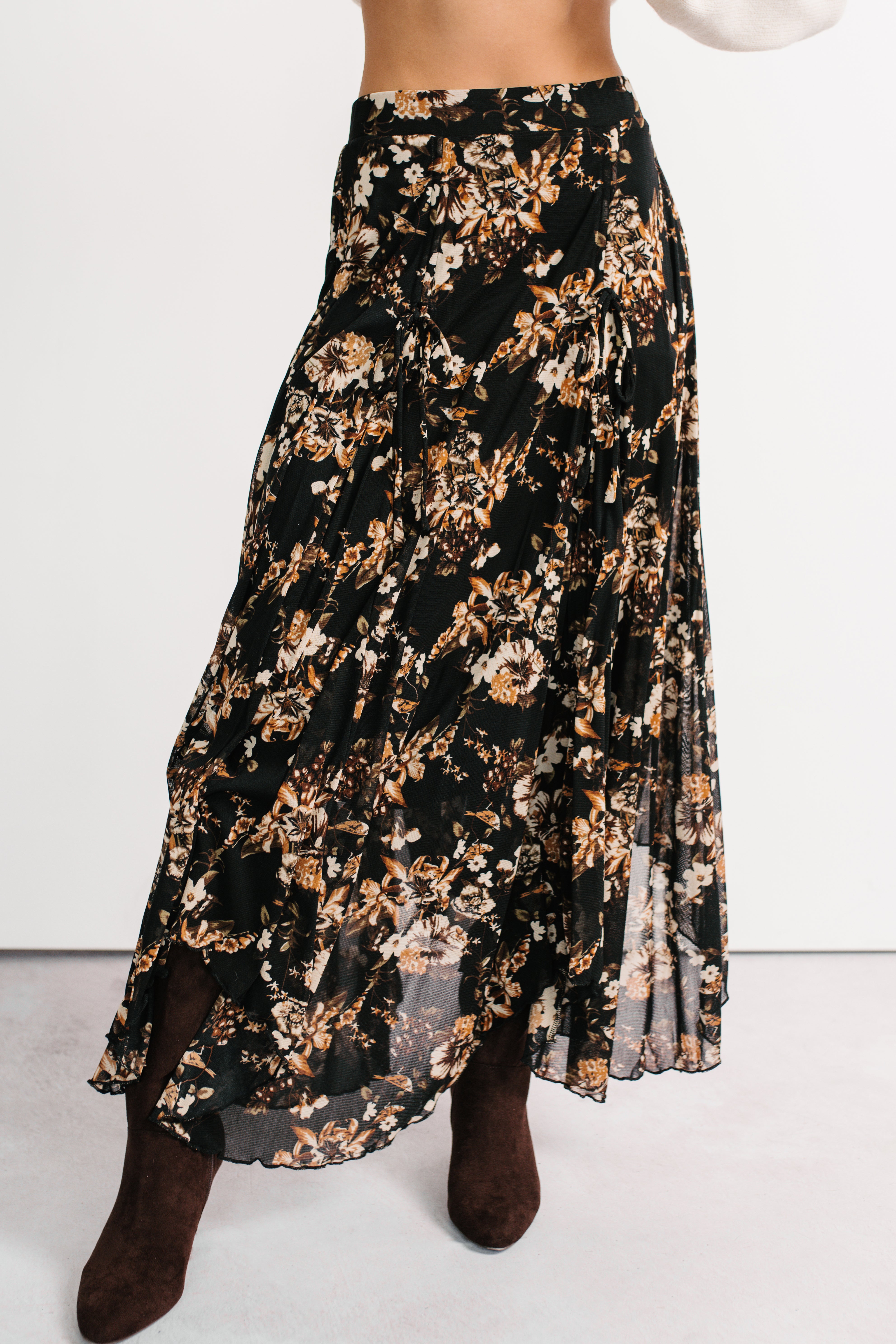 Sunday Garden Mesh Floral Maxi Skirt (Black) - NanaMacs