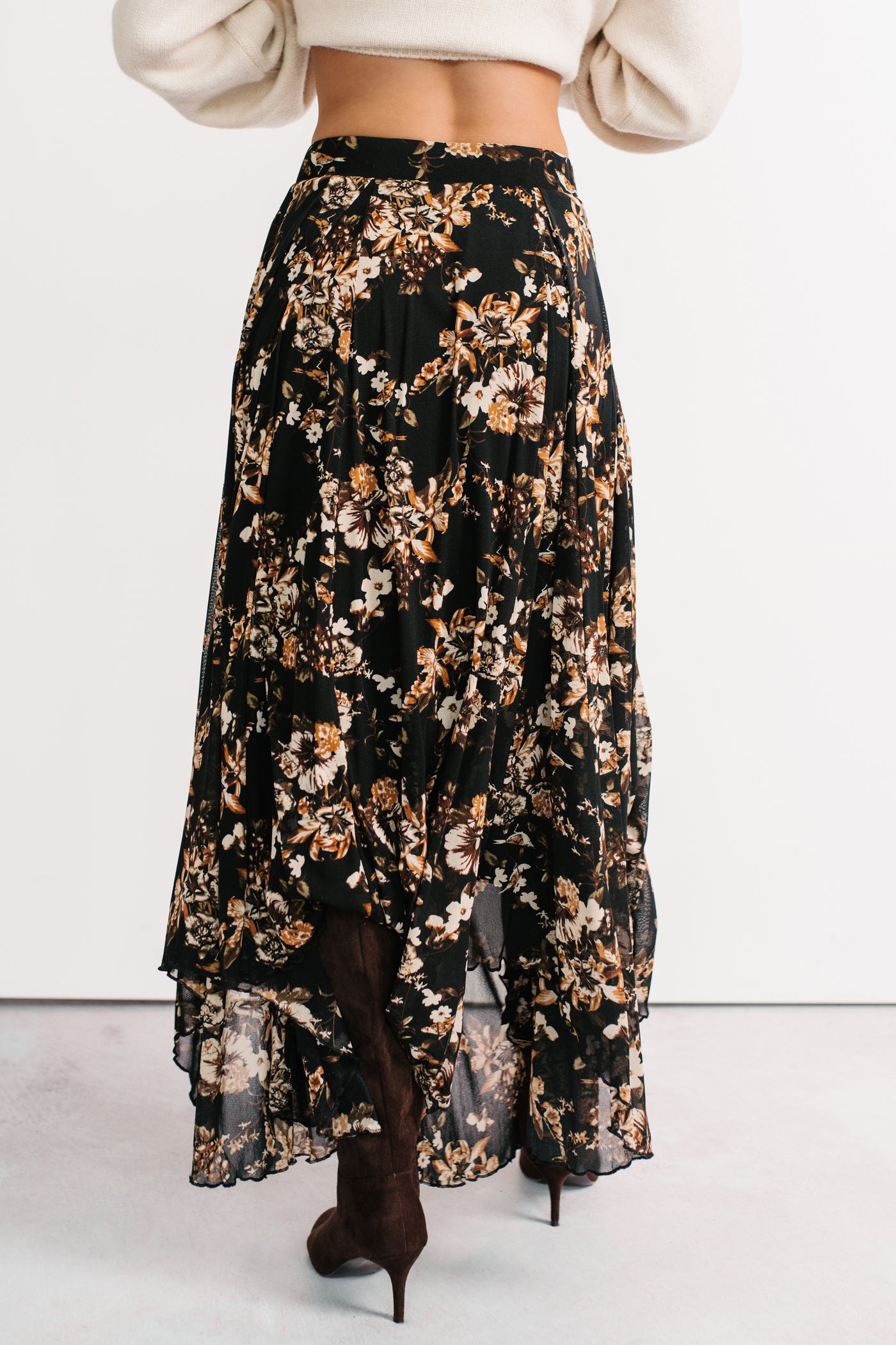Sunday Garden Mesh Floral Maxi Skirt (Black) - NanaMacs